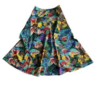 Vintage Tropical Circle Skirt Basque Waist Small Colorful Floral Hawaiian Resort